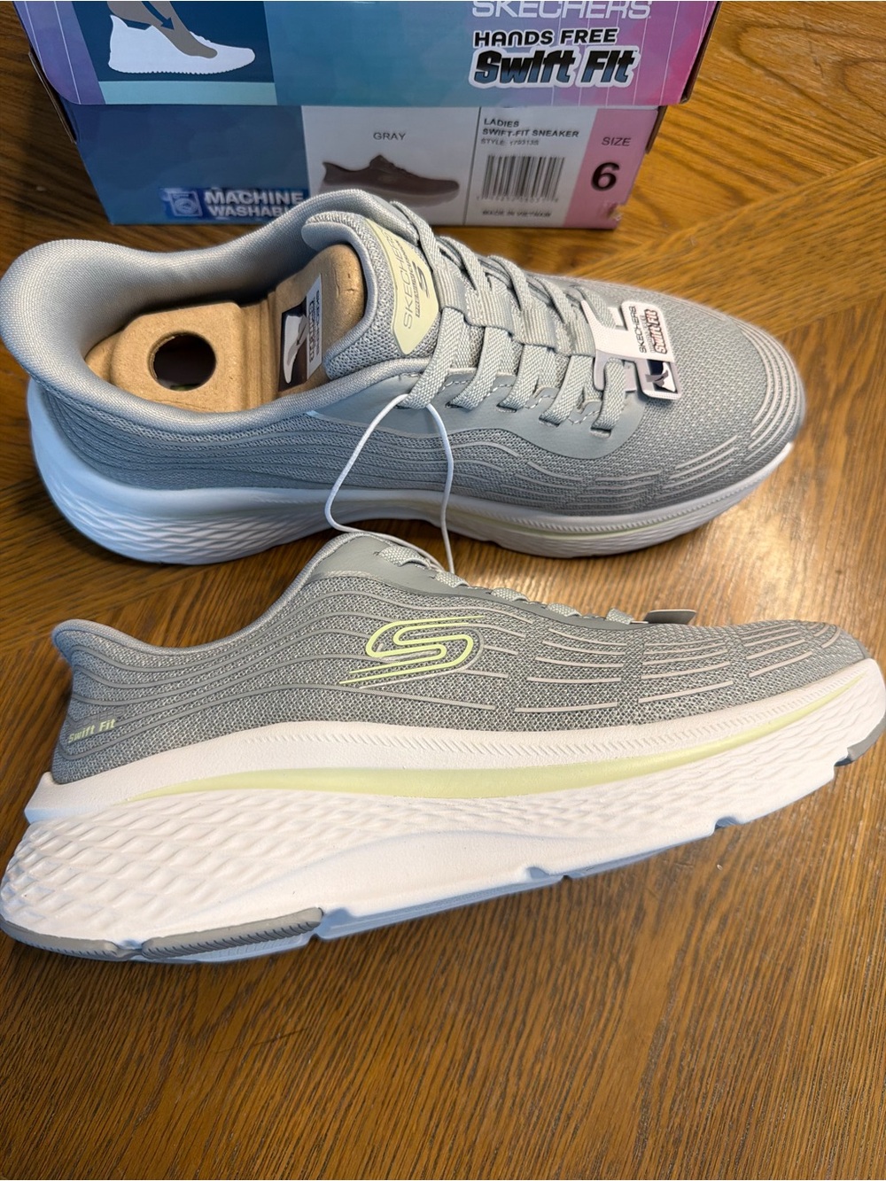 Skechers Swift Fit Light Gray and Pale Yellow Athletic Sneakers